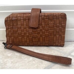 Vilenca Holland Leather Wallet Wristlet Woven Brown Basket Weave Boho‎ Hippie